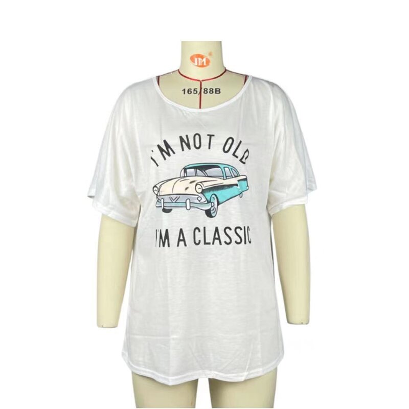Camisa de manga corta para mujer, Top de algodón con dibujos animados de coche, moda de verano, 2023