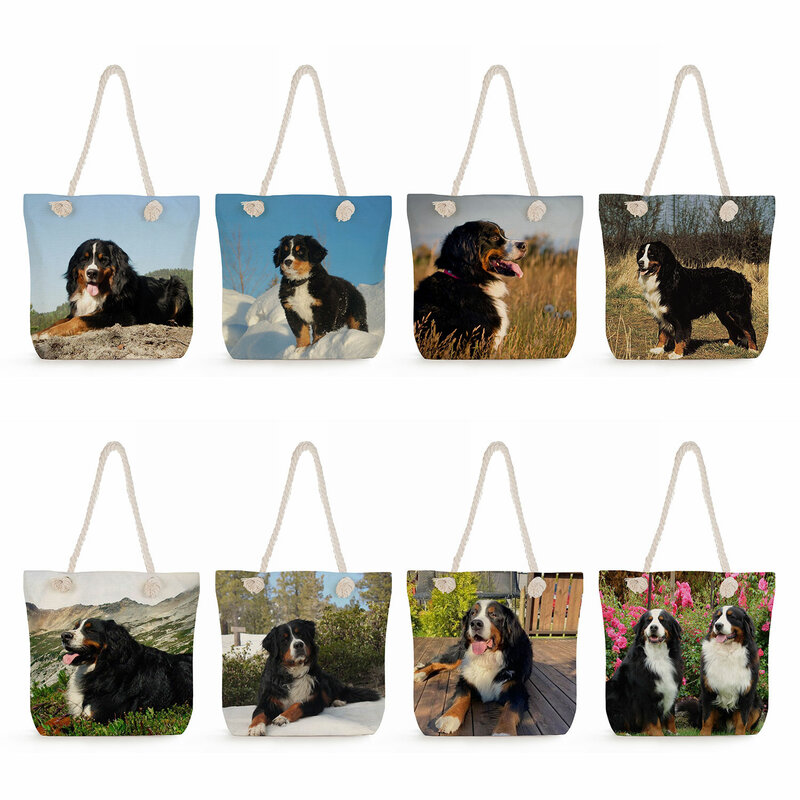 Sac à provisions imprimé chien de montagne de Berne pour femme, sac initié, grande capacité, plage, voyage, fourre-tout, extérieur, sacs à main décontractés