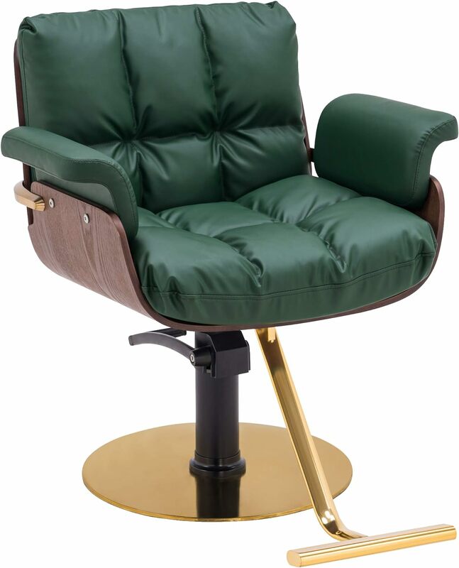 BarberPub 유압 살롱 의자, 곡선 나무 프레임, 헤어 커팅, 뷰티 스파 살롱 스타일링 장비 3071 (녹색)