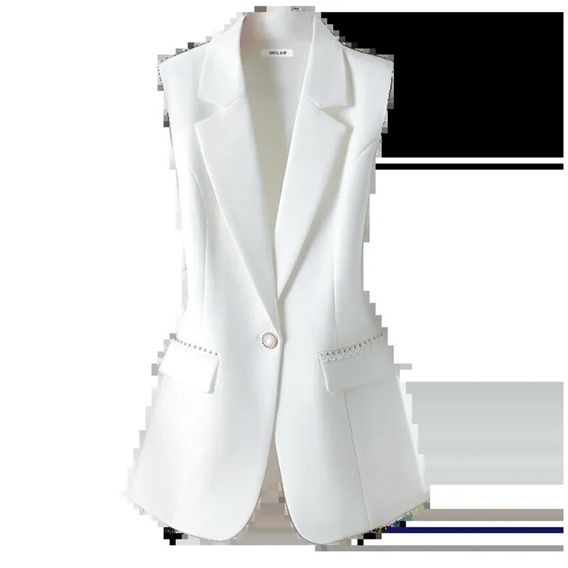 Jaket mantel tanpa lengan wanita baru 2024 Blazer rompi panjang kerja Formal wanita kantor Vintage ramping setelan rompi wanita ukuran besar
