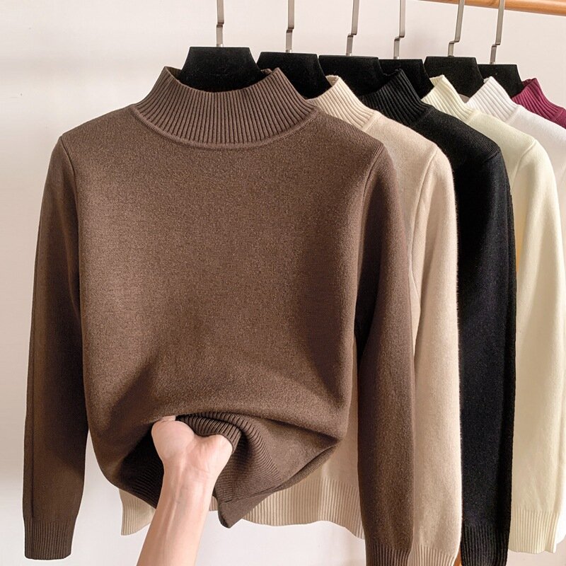 여성용 하프 터틀넥 두꺼운 풀오버 스웨터, 따뜻한 밍크 캐시미어 스웨터, 패션 상의, 28207, 가을 및 겨울