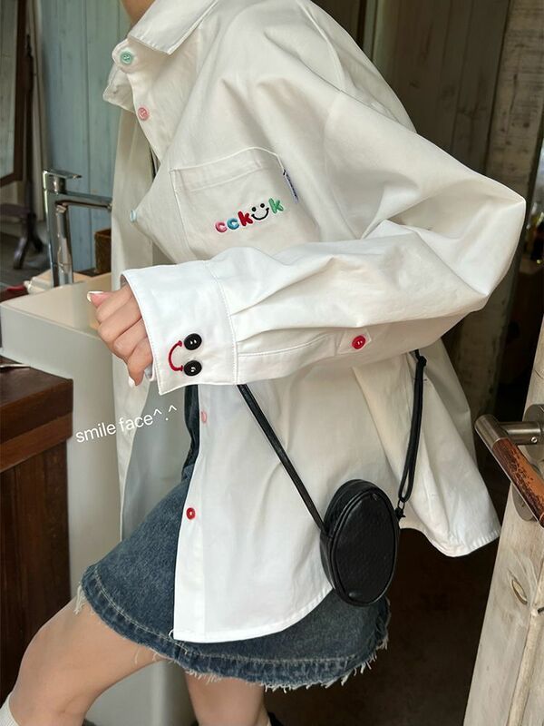 Deeptown-camisas blancas estilo Preppy para mujer, blusas Harajuku Kawaii informales de manga larga, moda coreana, Tops holgados para jóvenes