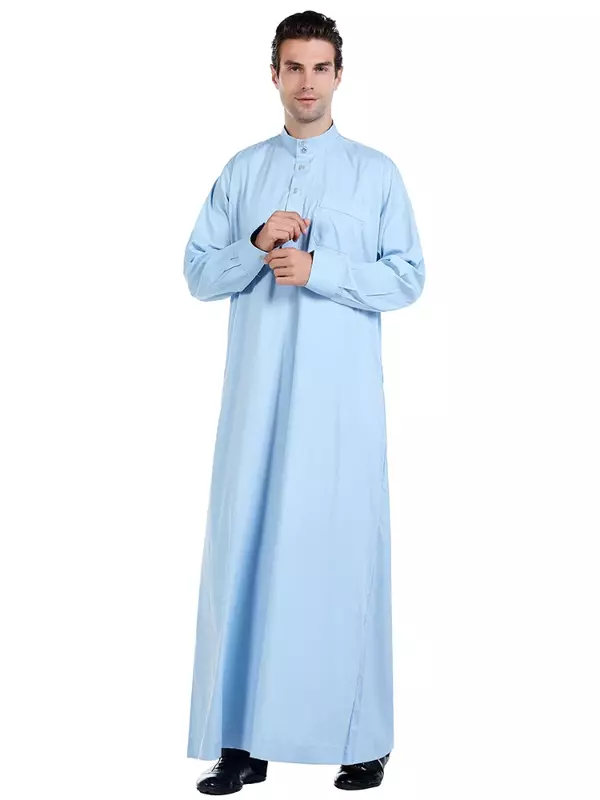 Moslim Mannen Jubba Thobe Islamitische Kleding Ramadan Mens Abaya Jurk Lange Gewaad Saudi Dragen Musulman Kaftan Jubah Dubai Arab Dressing