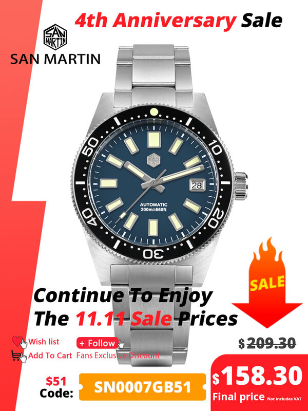 San Martin 62mas-Reloj de buceo para hombre, cronógrafo mecánico automático de zafiro, resistente al agua, luminoso, NH35, 39mm, Japón, 200m, nuevo