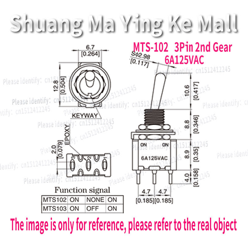 블루 미니 토글 스위치, MTS102 3 핀 SPDT ON-ON 2 포지션, MTS-102 6A125VAC, 6mm, 3 핀, 2 기어, 1 개