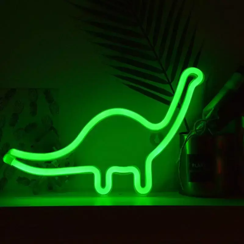Letrero de neón con diseño en forma de dinosaurio, luz nocturna, decoración de pared para habitación, luz LED para el hogar, lámpara de Navidad para niños