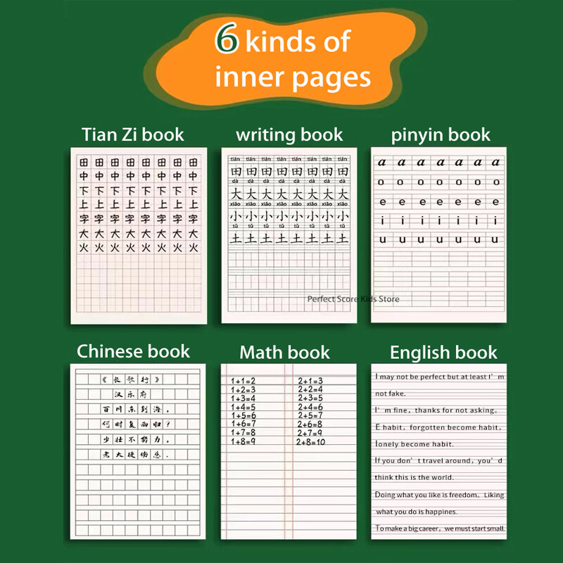 Cuaderno de escritura a mano para estudiantes de primaria, cuaderno de caracteres chinos, Tian Zige Pinyin, libro de práctica de matemáticas, suministros escolares, 10 piezas