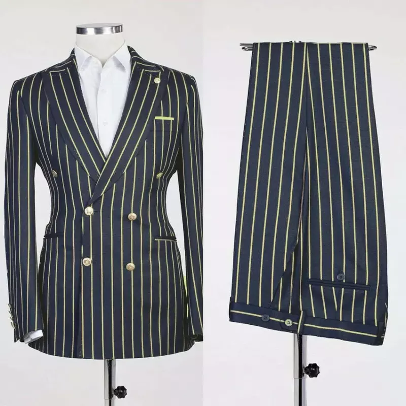 Wysokiej jakości garnitury męskie w paski nowy klapa zamknięta dwurzędowy dwurzędowy, elegancki, elegancki kombinezon na formalna moda przyczynowy (marynarka + spodnie)