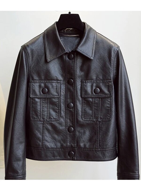 SEDUTMO 여성용 인조 PU 가죽 재킷, 봄 짧은 펑크 코트, 가을 모토 바이커 지퍼, 캐주얼 슬림 아우터, ED2022