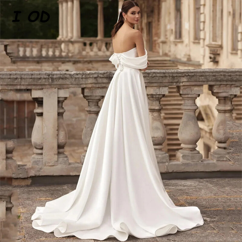 I od einfaches a-line Brautkleid von der Schulter applikation schnüren zurück Brautkleid boden lang vestidos de novia nach Maß
