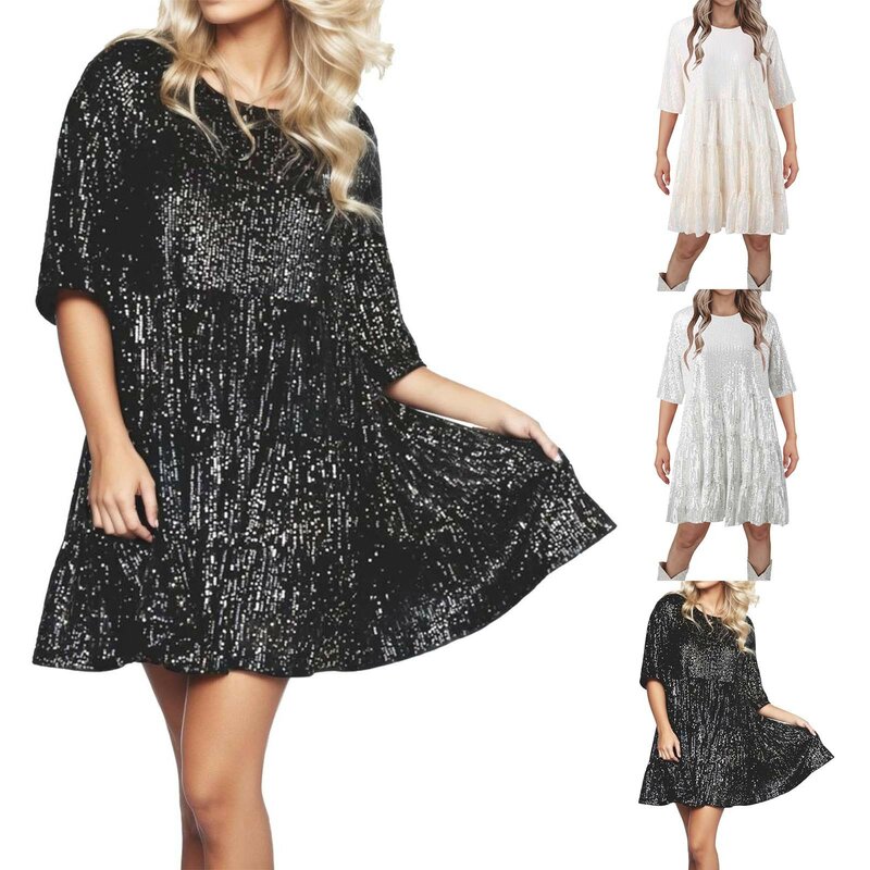 Sexy Dresses For Women Date Night Solid Color A-Line Glitter Sparkly Sequin Dress For Women Plus Size Dresses For Curvy Women