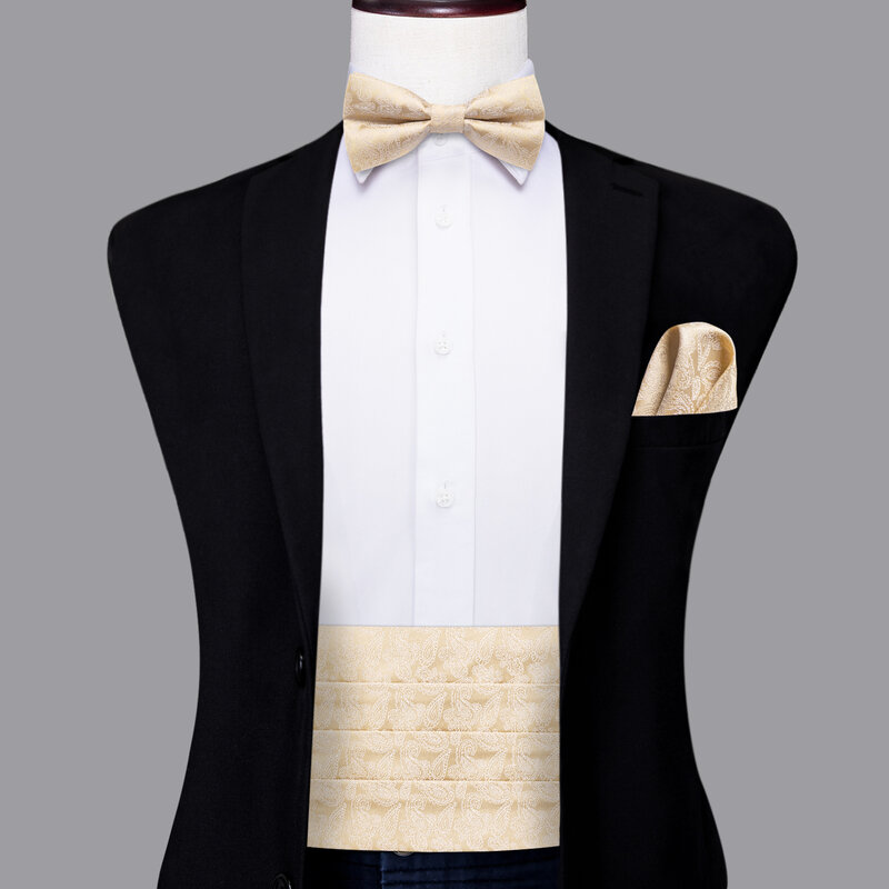 Hi-Tie Mewah desainer Paisley Champagne Cummerbund dasi kupu-kupu Set Formal Tuxedo korset sabuk elastis untuk pria pernikahan Cummerbunds