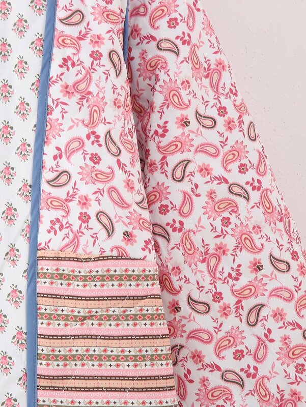 여성 꽃 프린트 비즈니스 작업복 재킷, 캐주얼 핫걸 숏 코트, 따뜻한 겨울 코튼 패딩