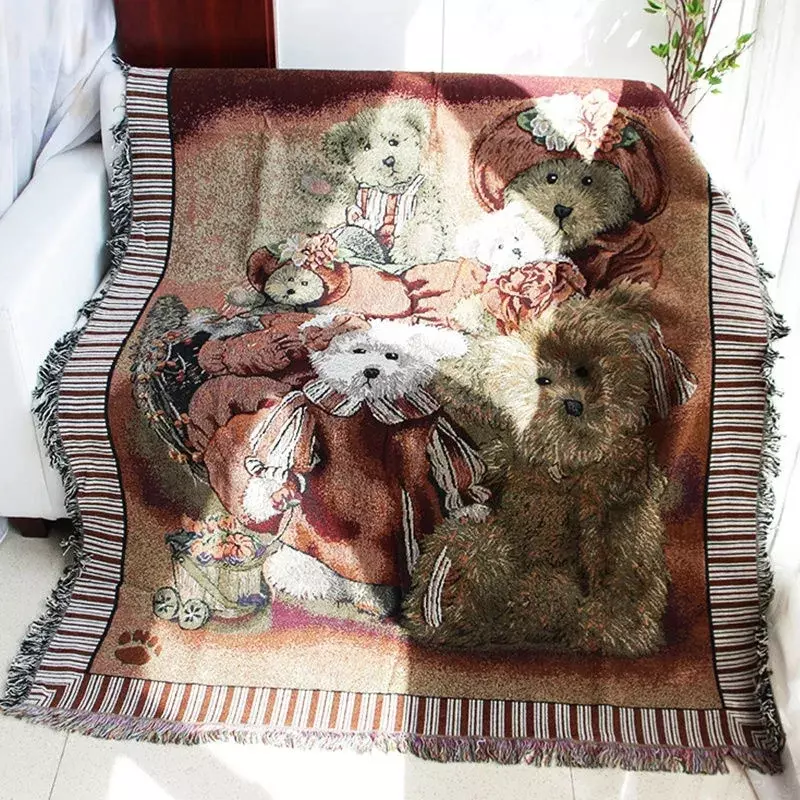 Selimut Sofa hewan 3D penutup selimut Beruang kain rajut penutup tempat tidur handuk Sofa tertutup penuh tikar lantai permadani dekorasi kamar