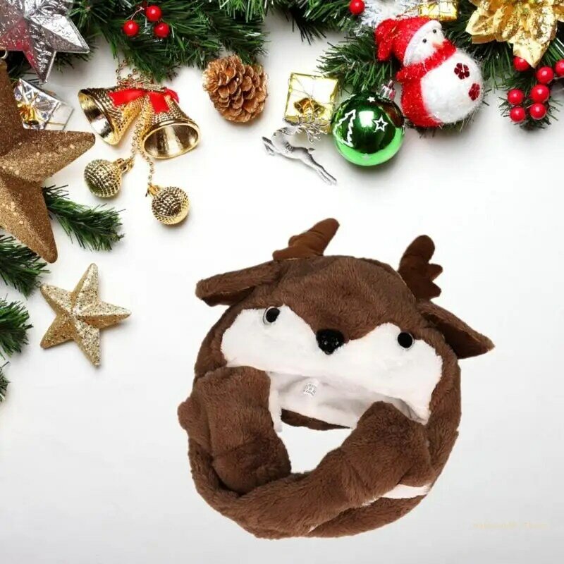 Y4UD Симпатичная плюшевая зимняя шапка с изображением животных Веселая теплая шапка-бини с ушами