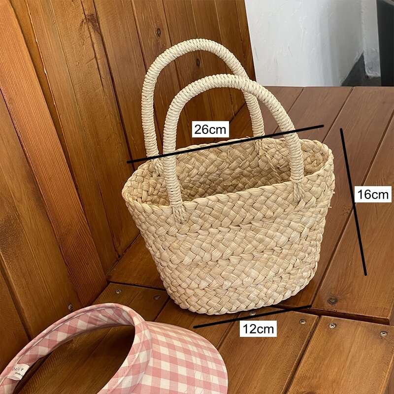 Homemade Hand-woven Small Straw Bags for Women Corn Husk Handbag Children's Straw Womens Beach Tote Bag Beach Woven Bags
