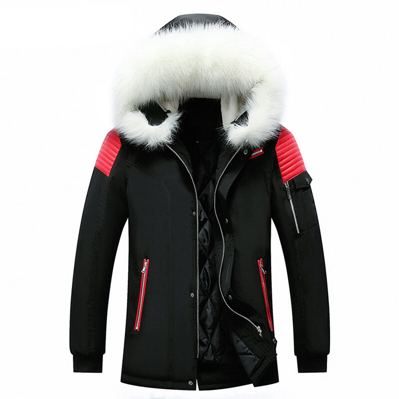 Męska zimowa gruba ciepła wiatroszczelna kurtka męska czarna moda odpinany kaptur kurtka płaszcz z kapturem męska Slim Fit Parka