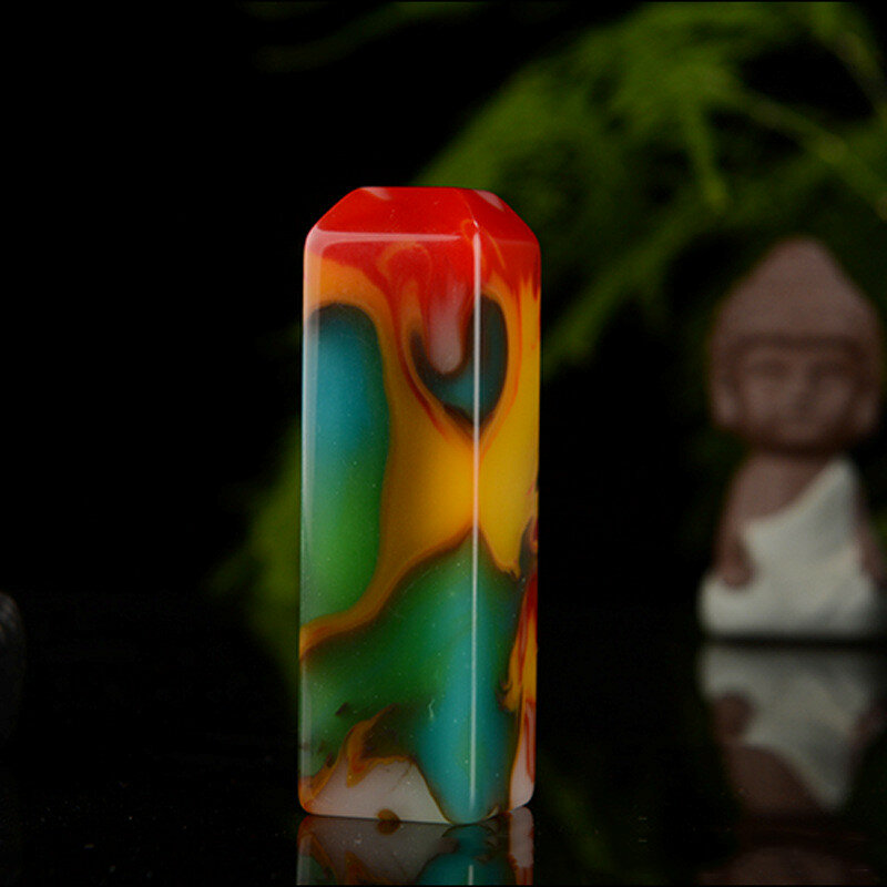 Natural xinjiang gobi colorido jade selo quadrado decoração artesanato selo escultura papelaria punho