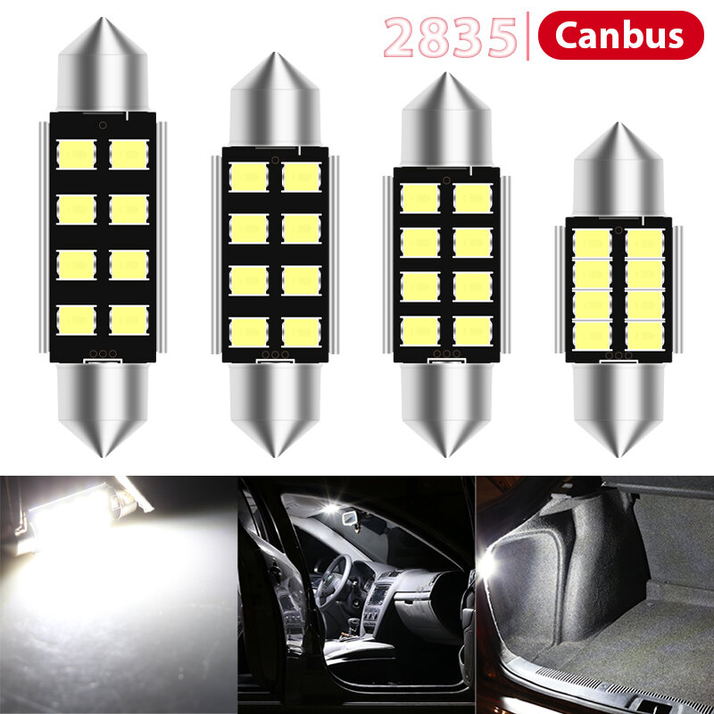 Festoon-luces Led para Interior de coche, lámpara blanca para matrícula, Canbus 2835, 12V, 6000K, C5W, 31, 36, 39, 41mm, 2 uds.