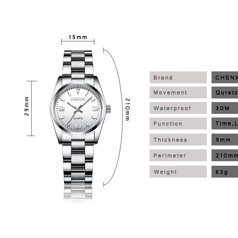 CHENXI jam tangan Dial merah muda untuk wanita jam tangan Quartz kualitas tinggi jam tangan wanita elegan jam tangan baja tahan karat xfcs