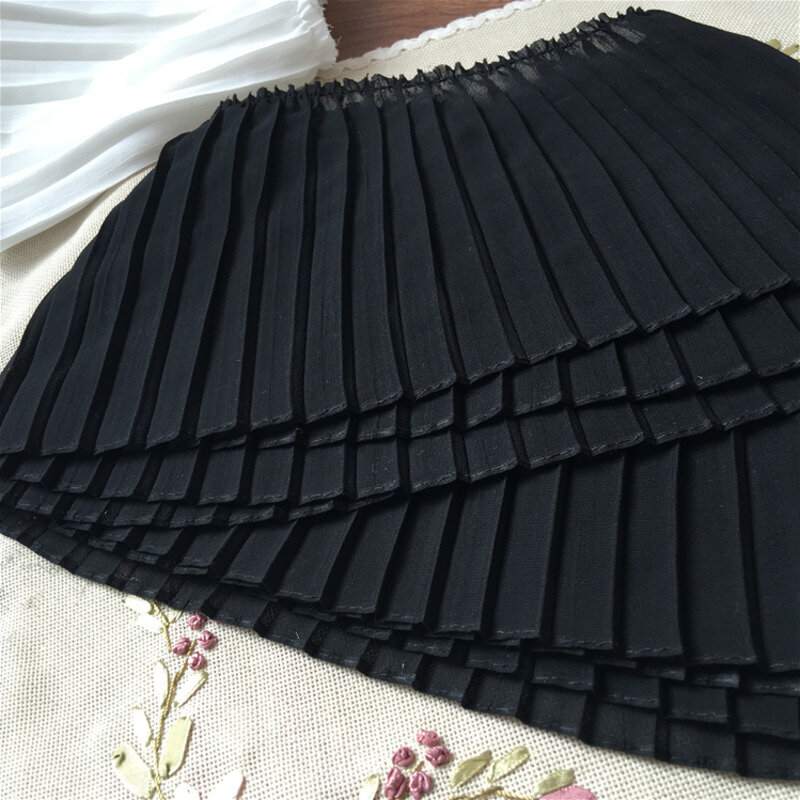 Robe plissée en mousseline de soie, ruban de garniture à volants en dentelle élastique, appliques de col, fournitures de couture, luxe, blanc, noir, 17cm de large