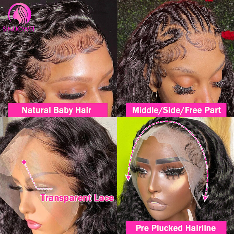 Pelucas frontales de encaje de onda de agua transparente para mujeres negras, pelucas frontales de encaje rizado, peluca de cabello humano Frontal 13x4, HD