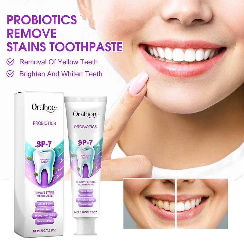 Sp 7 Probióticos Creme Dental Clareador, Cuidado Oral, Dentes Refrescantes, Creme Dental Clareador, Respiração E6Y7, 120g