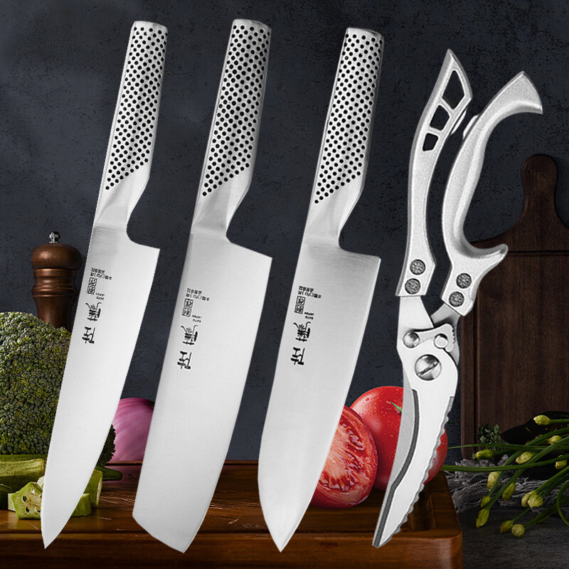 1-4 buah pisau koki Jepang pisau Salmon Sushi Santoku pisau Stainless Steel ikan tajam daging Fillet pisau utilitas Set pisau dapur