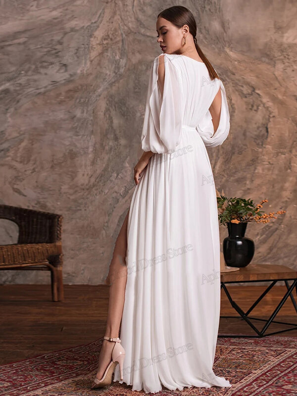 Eleganckie suknie ślubne szyfonowe suknie ślubne z długimi bufiaste rękawy na formalne przyjęcie 2024 Vestidos De Novia