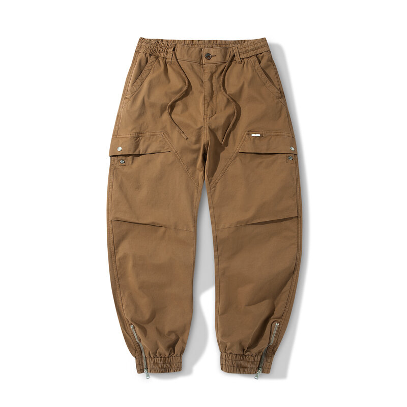 Spring And Summer New Men's Multi-Pocket Work Pants Versatile Loose Skinny Drawstring Casual Pants Solid Color Pants