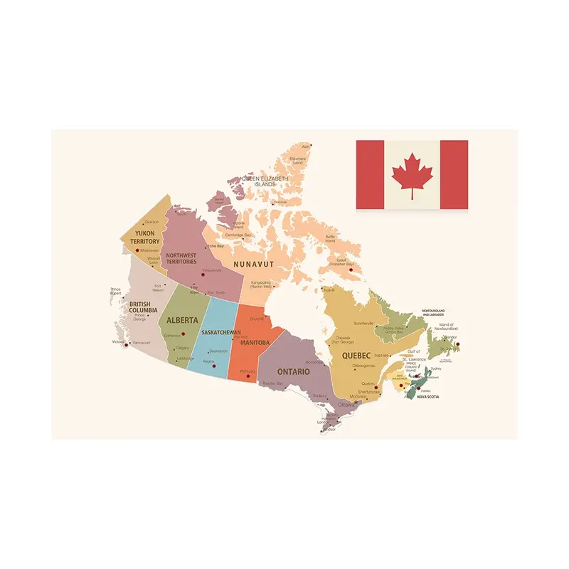 90*60cm The Canada Political Map Vintage Canvas Painting Posters and Prints Wall Decoration School Supplies Home Decor