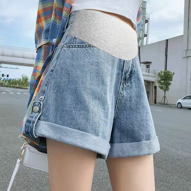 Pantalones cortos de maternidad de verano para mujer, ropa vaquera japonesa y coreana, pantalones cortos de pierna ancha, pantalones vaqueros sueltos