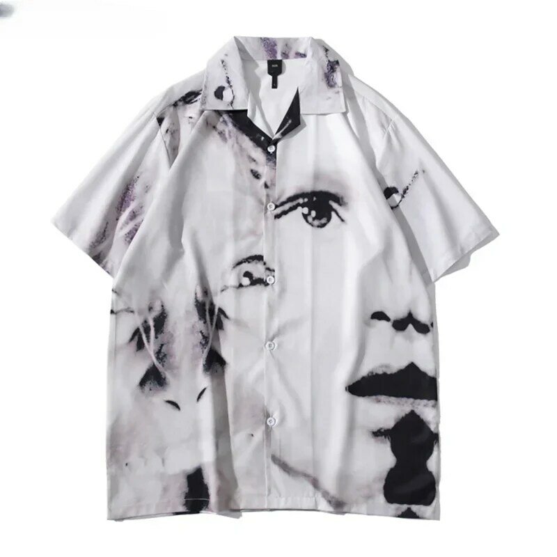 Camisas de rua vintage com ícone escuro masculinas, material fino, manga curta, blusa masculina, blusa havaiana, verão