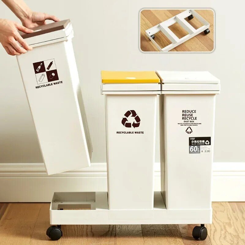 Двухсекционная мусорная корзина, контейнер для мусора с крышкой, большая корзина для переработки, кухня, особенная деталь