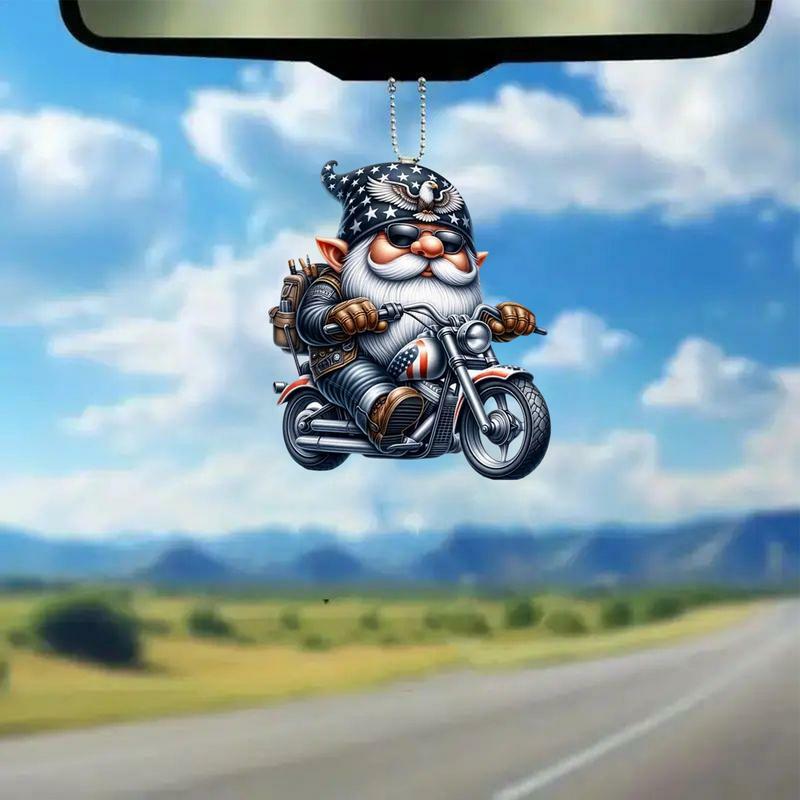 Car Rear View Mirror Decor Motorcycle Gnome Ornament Decor Rearview Decoration Gnome Riding Motorcycle Figure For SUV RV Truck