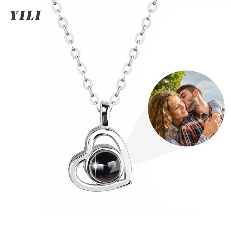 Ожерелье с проекцией фото на заказ с изображением внутри, ожерелье с кулоном в виде сердца с надписью «I Love You» на 100 языках, ожерелье с кулоном в подарок