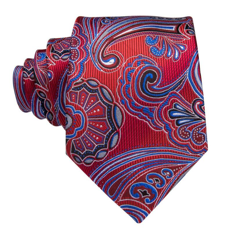 Blue Burgundy Paisley 2023 New Elegant Mens Tie Gentlemen Luxury Brand Necktie For Men Business Handky Cufflinks Hi-Tie Designer