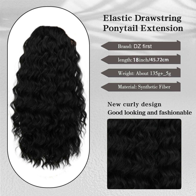 Ponytail Extension Drawstring Curly Wavy Ponytail for Black Women  Fake Clip in Ponytail Hair Black 18 Inch Synthetic Wig
