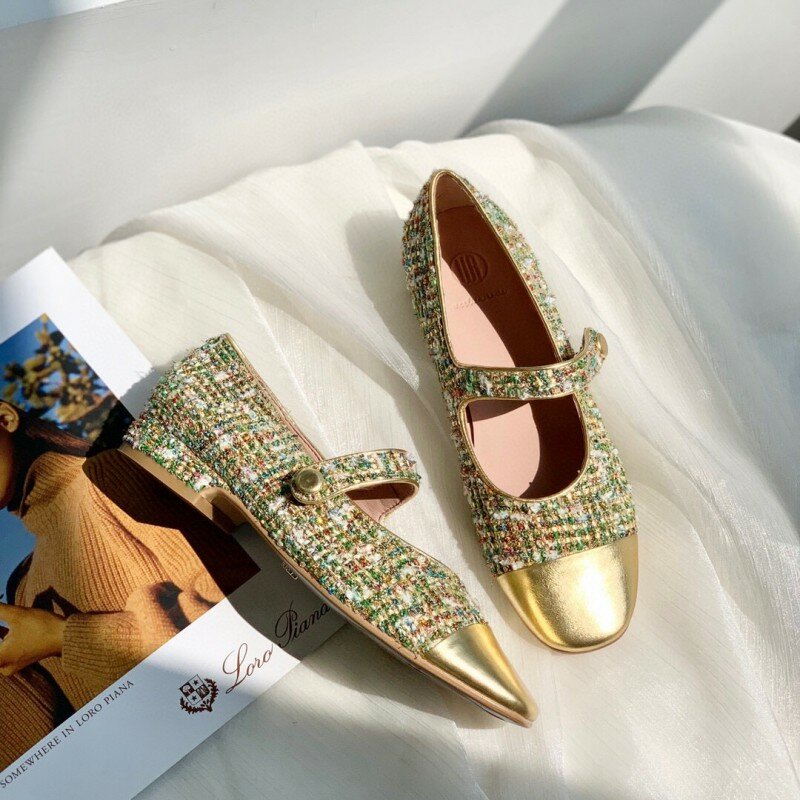أحذية ماري جين للنساء ، أحذية الباليه ، رأس مربع ، خط مريح ، مطابقة الألوان ، مسطحة ، جديدة ، 24
