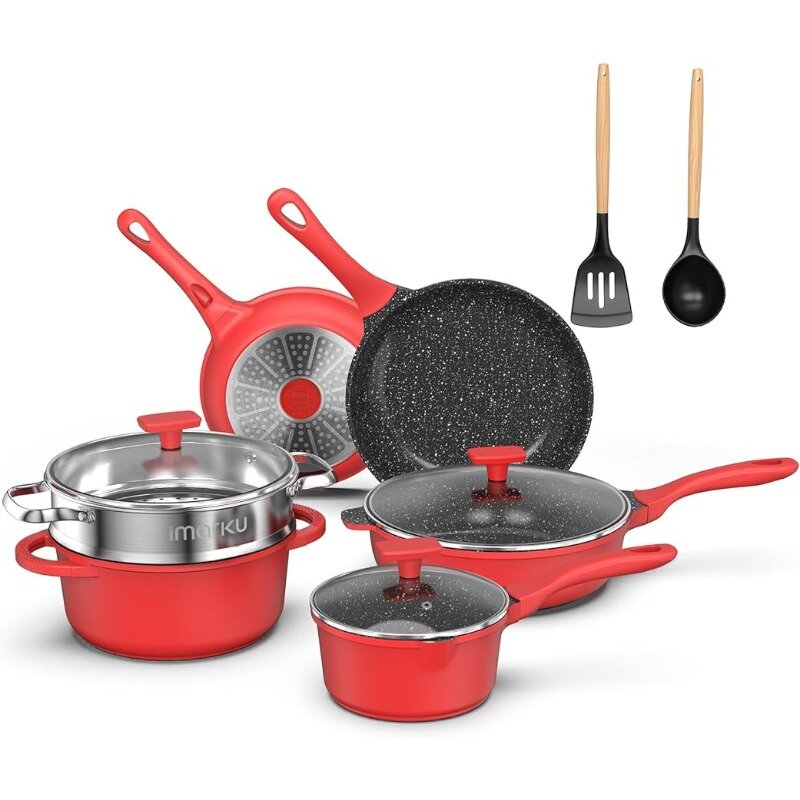 imarku Pots and Pans Set,11PC Kitchen Cookware Set Nonstick, Cooking Pot Pan Set with Stay-Cool Handle