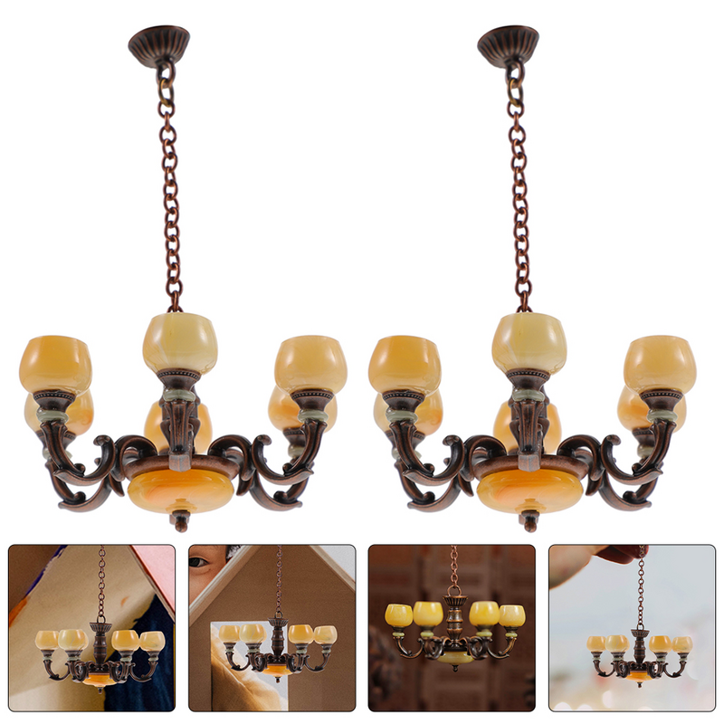 2pcs Miniature Ceiling Lamp 1/12 Scale Miniature Lamp Mini House Chandelier Prop