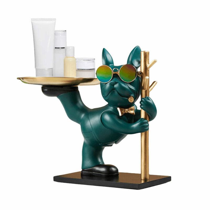 Классная скульптура Bulldog с поддоном, художественные Статуэтки из смолы, поделки для входа, конфеты, мелочи, товары для дома, для офиса, кофейни
