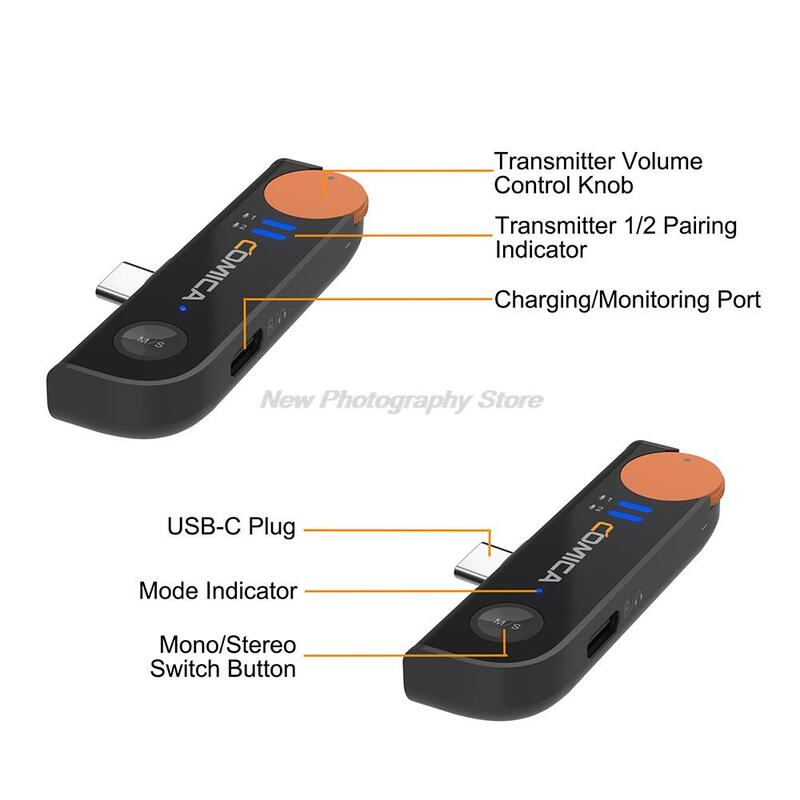 ميكروفون لاسلكي من Comica Vimo S طراز Lavalier بميكرفون لاسلكي مدمج بعلامة 2.4G مع حافظة شحن لهاتف iPhone وأندرويد الذكي