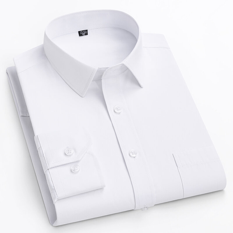 Мужская деловая рубашка с двойным воротником, однотонная облегающая деловая рубашка большого размера с длинным рукавом, одежда для офиса
