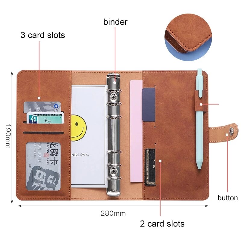 Loose-Leaf Notebook Binder Habitação, 6 buracos Binder, Budget Planner, Envelope de dinheiro, Poupança Dinheiro, A6, 2024