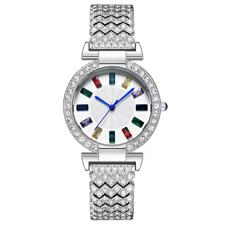 Full-ster luxe superflits bergkristal modetrend roségoud stalen riem quartz horloge voor dames