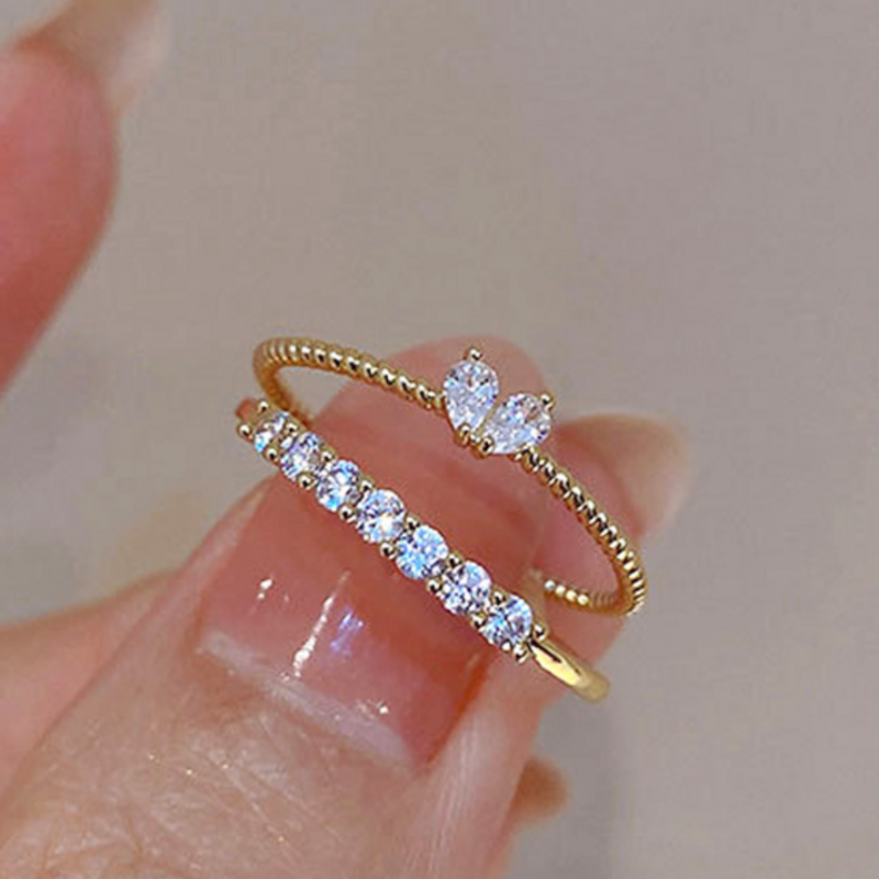 여성용 럭셔리 지르콘 하트 반지, 조절 가능한 직조 라인석 반지, 약혼 웨딩 주얼리, 패션 여자 친구 선물