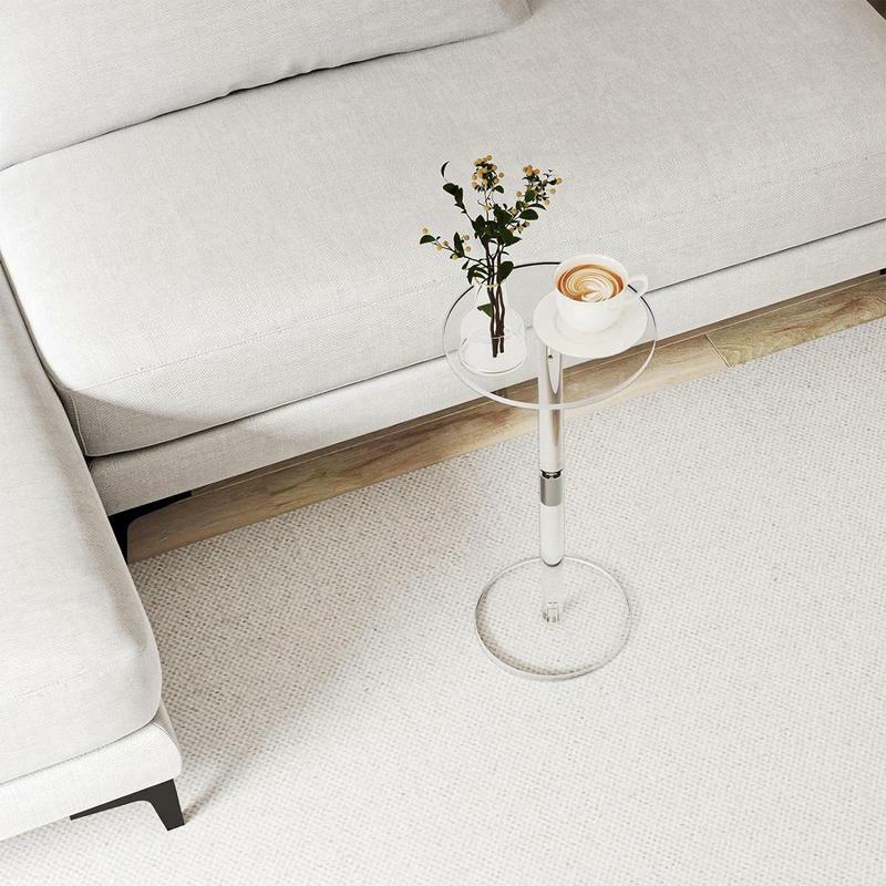طاولة مستديرة شفافة من الأكريليك ، طاولة جانبية عصرية لغرفة المعيشة للمشروبات والوجبات الخفيفة والهواتف والقهوة
