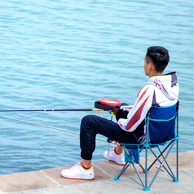 Portable Fishing Chair with Accessories Outdoor Ultra Light Folding Chair Oxford High Chair for Fishing 2 in 1 with Rod Holder