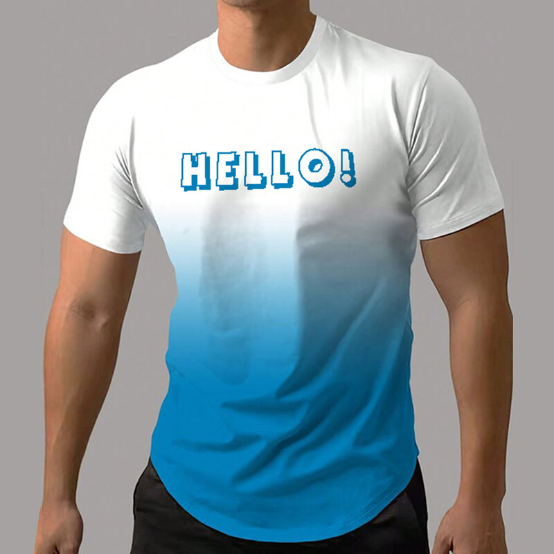 Camiseta con estampado 3d de letras degradadas minimalistas para hombre, camisetas informales de manga corta, ropa de gran tamaño, Tops